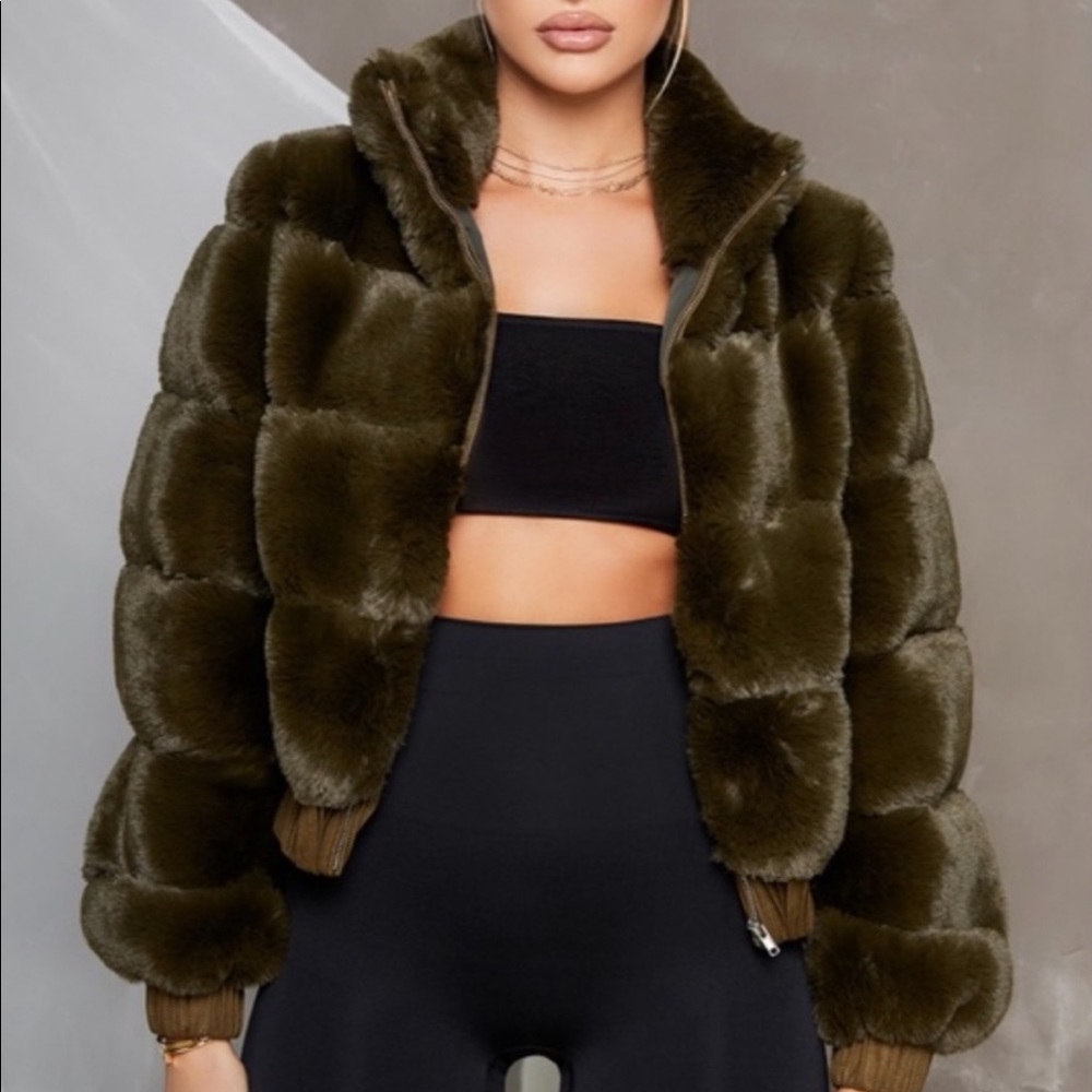 Olive Fur Coat- NEW